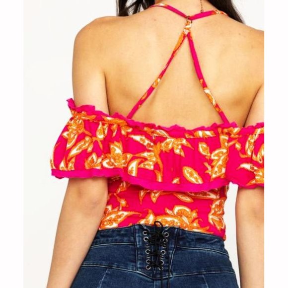 Free People Cha Cha Off-The-Shoulder Top Raspberry Sorbet Fuchsia Hot Pink XS - Picture 5 of 14
